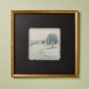 Hearth & Hand Square Fringed Landscape Art -Black Mat & Gold Frame 18x18 NWT